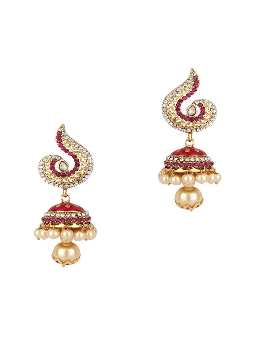 red  jhumka earring - 16382123 -  Zoom Image - 0