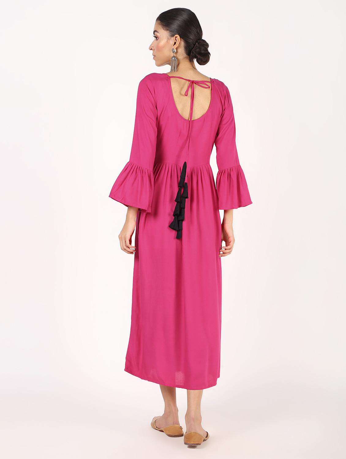 solid flared ethnic dress - 16384542 - Standard Image - 2