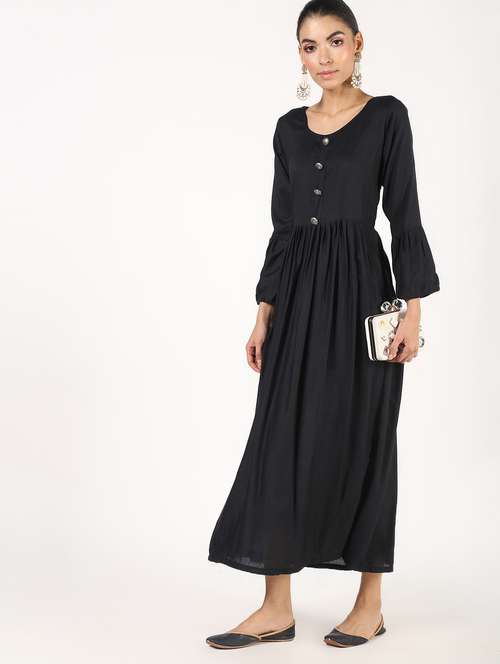 solid flared ethnic dress - 16384543 -  Standard Image - 0