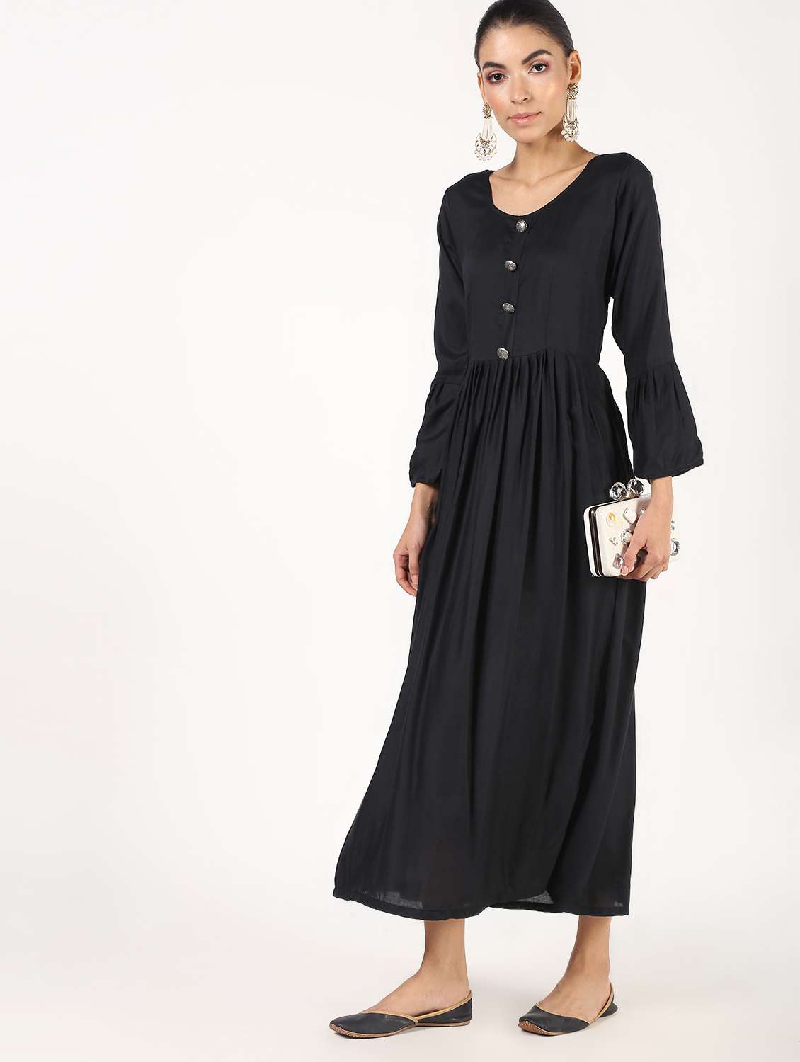 solid flared ethnic dress - 16384543 -  Zoom Image - 0