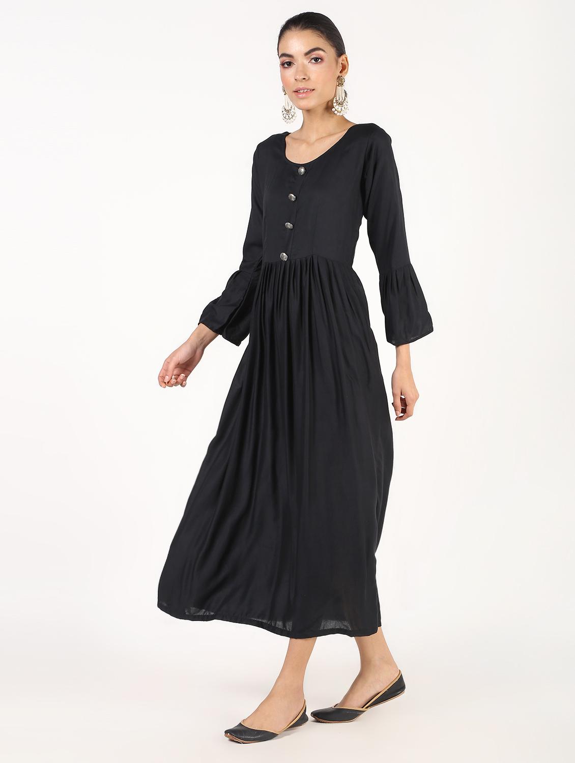 solid flared ethnic dress - 16384543 - Standard Image - 2