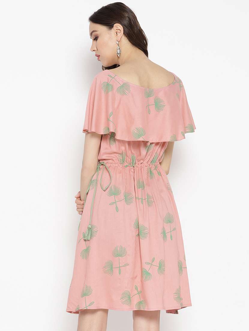 drawstring cape sleeved fit & flare dress - 16386238 - Standard Image - 2