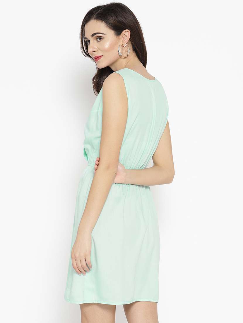 overlap neck solid blouson dress - 16386254 - Standard Image - 2
