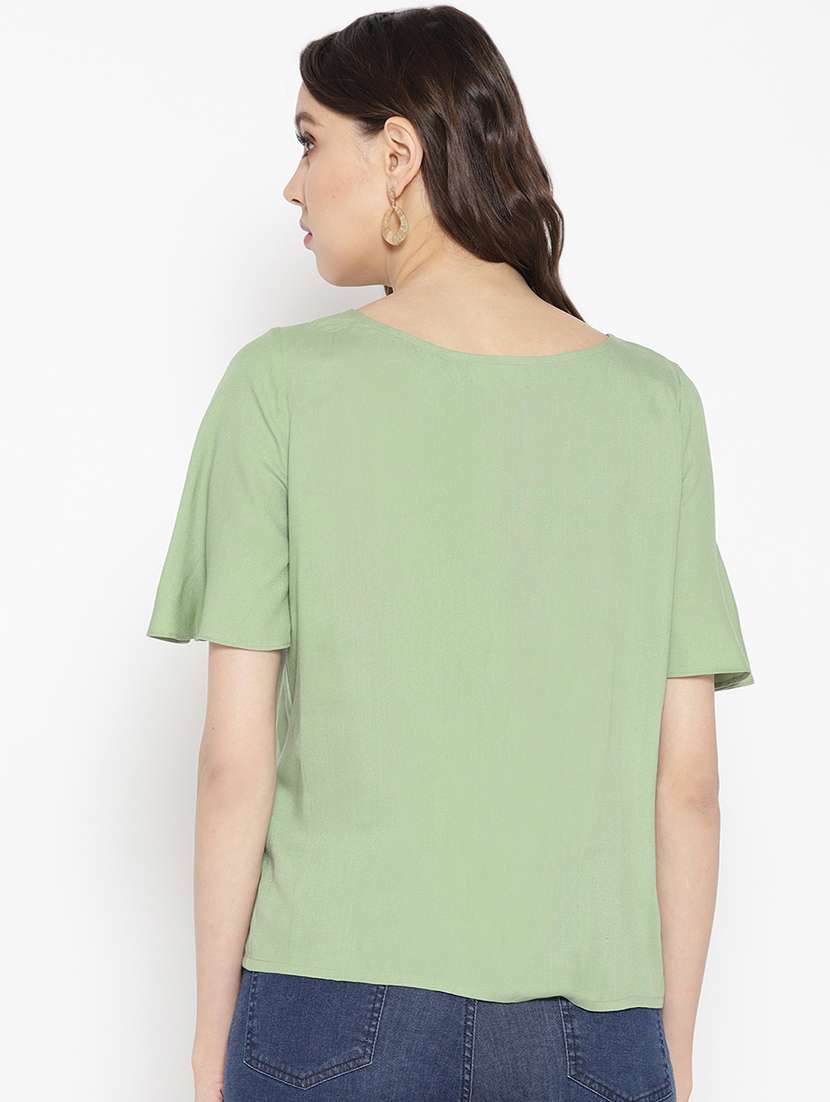 twisted front bell sleeved top - 16386272 - Standard Image - 2