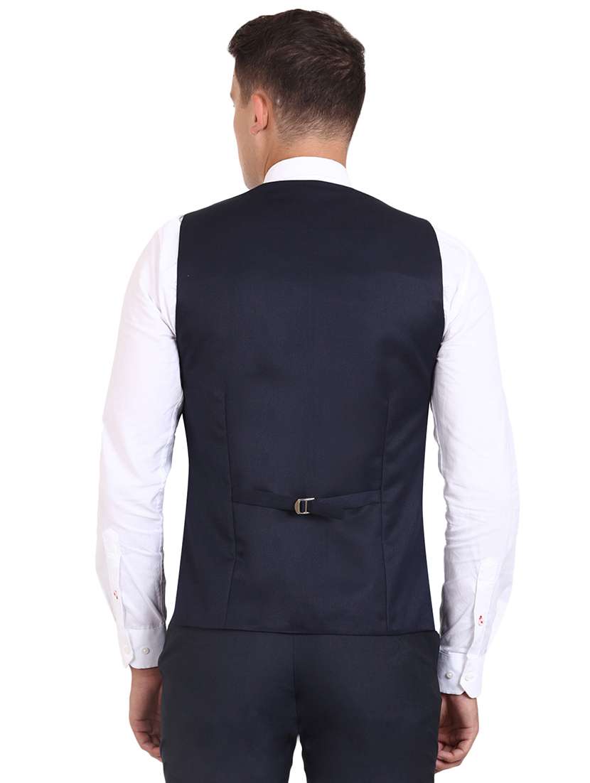 navy blue solid classic waist coat - 16386400 - Standard Image - 2