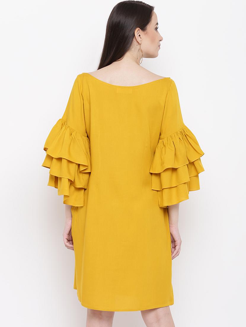 tiered bell sleeved solid shift dress - 16386547 - Standard Image - 2
