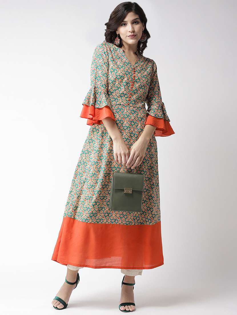 floral flared bell sleeves kurta