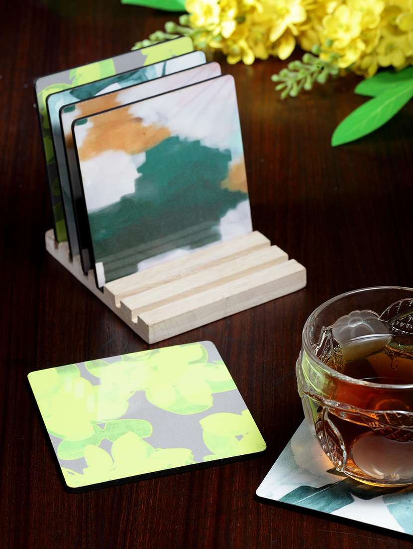 alina decor set of 6 printed coasters with wooden stand