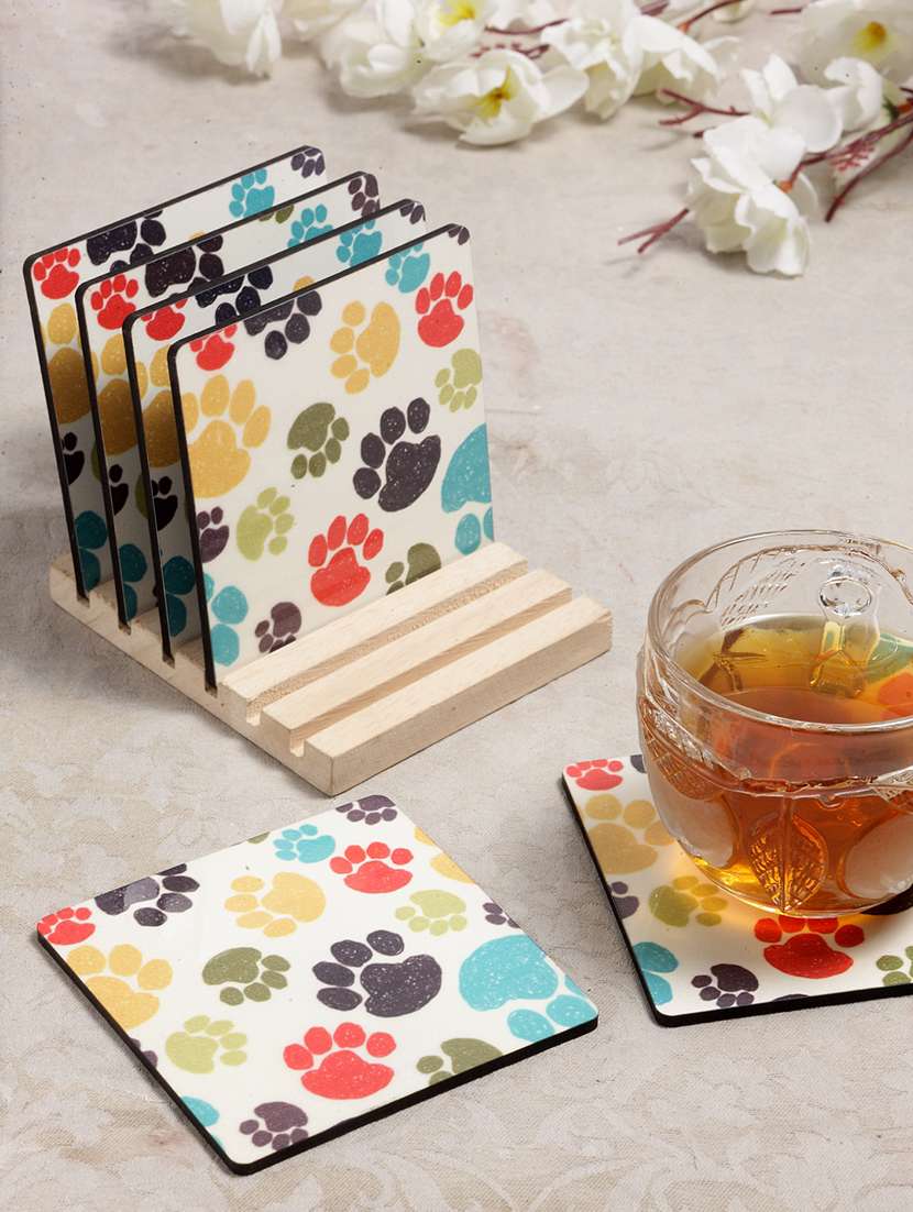 alina decor set of 6 printed coasters with wooden stand