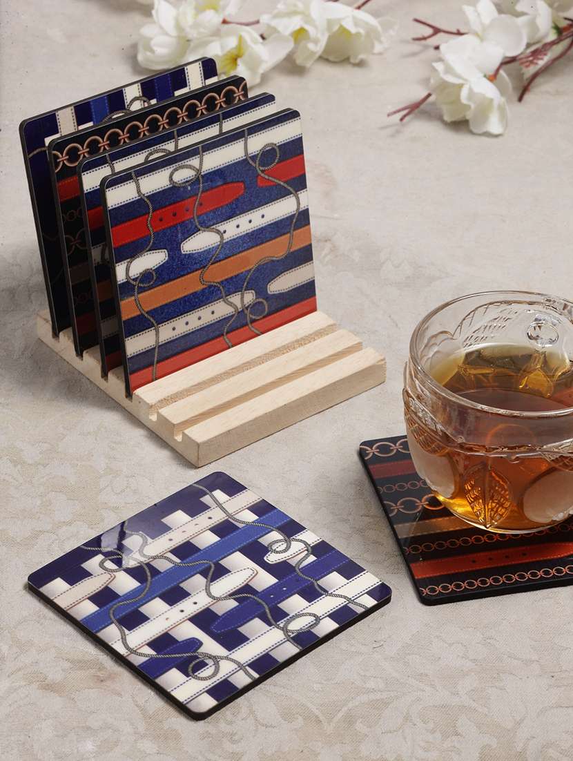 alina decor set of 6 printed coasters with wooden stand
