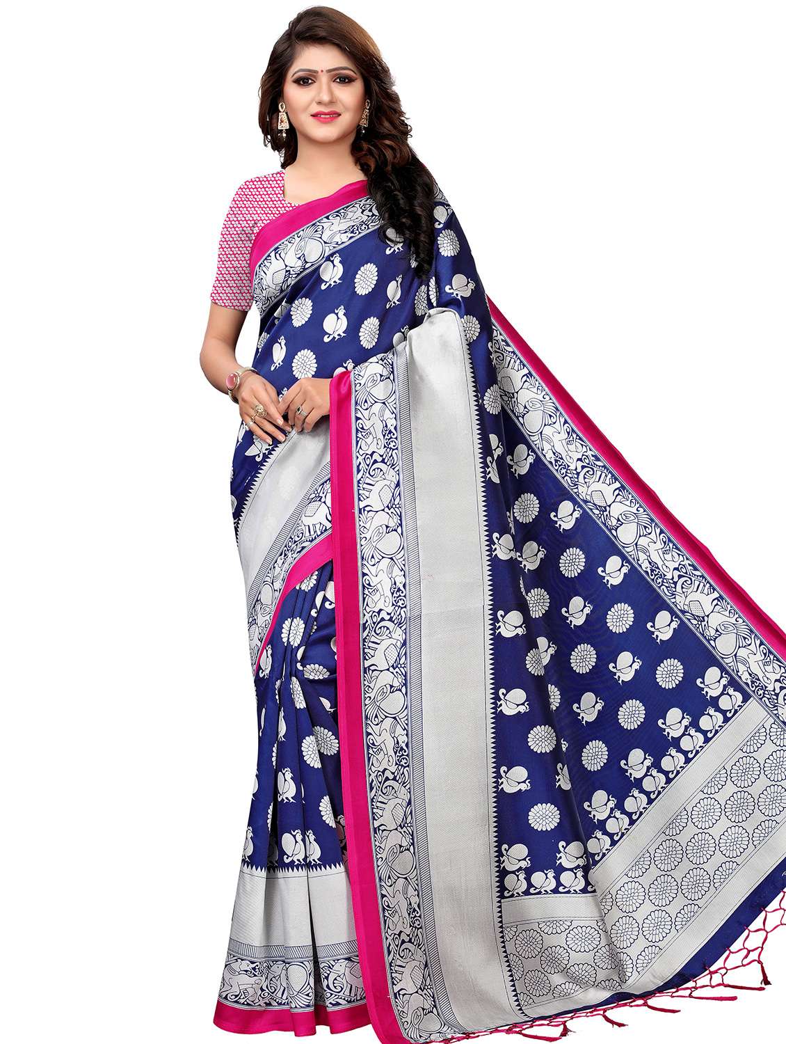 kalamkari printed mysore silk saree with blouse