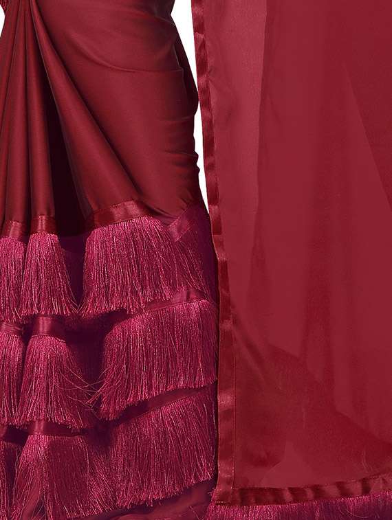 women's solid maroon colored saree with blouse - 16394630 -  Standard Image - 2