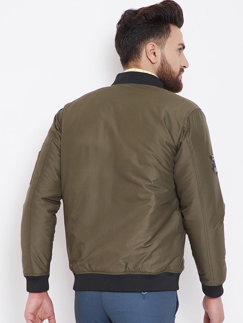 olive green solid bomber jacket - 16396880 - Standard Image - 2