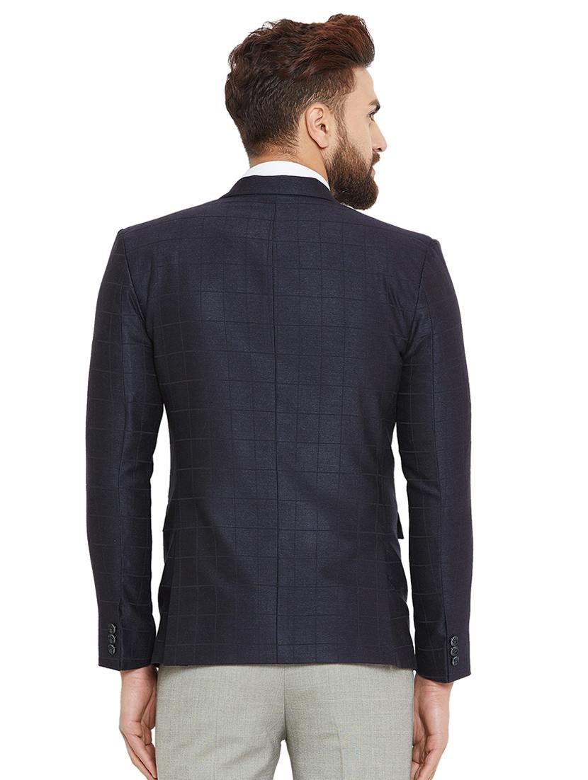 dark blue checkered single breasted formal blazer - 16396898 - Standard Image - 2