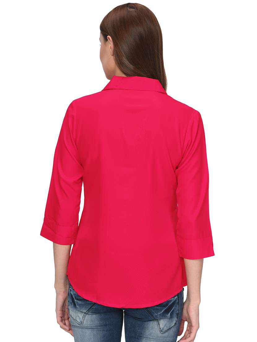 women solid three quarter sleeve regular fit shirt - 16397082 - Standard Image - 2
