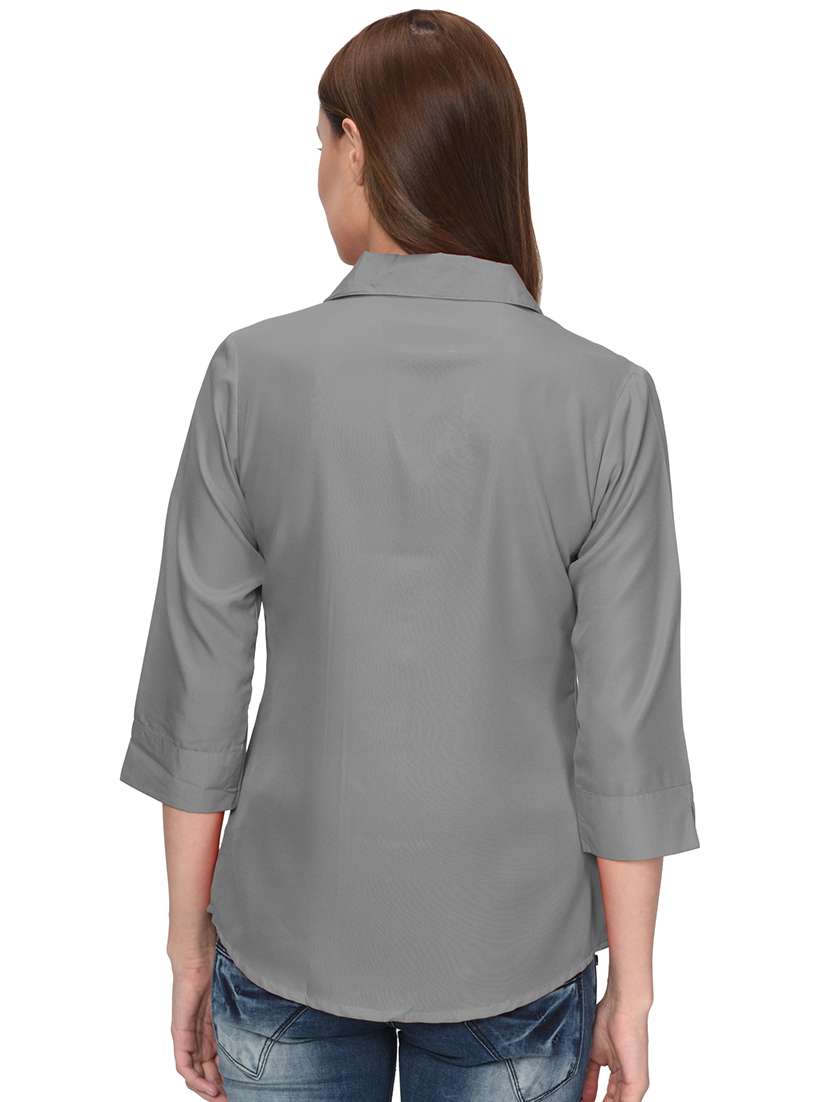women solid three quarter sleeve regular fit shirt - 16397085 - Standard Image - 2