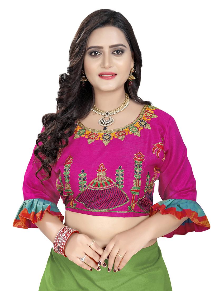 contrast shades embroidered saree with blouse - 16398835 - Standard Image - 2