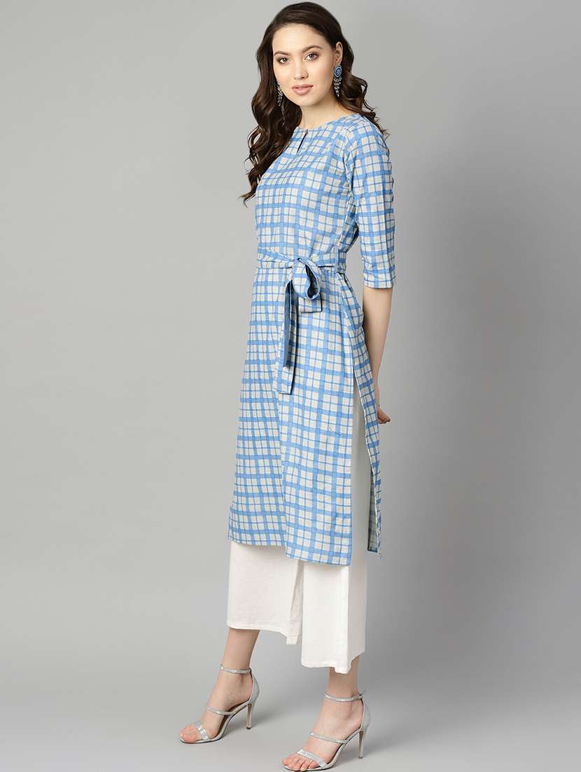 Checkered Printed Straight Kurta