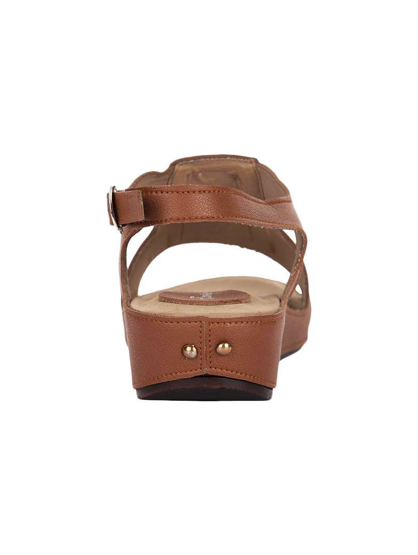 tan leatherette back strap sandals - 16401752 -  Standard Image - 2