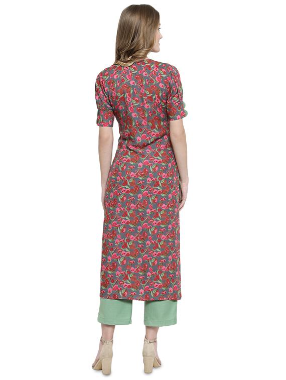 floral printed straight kurta - 16401894 - Standard Image - 2