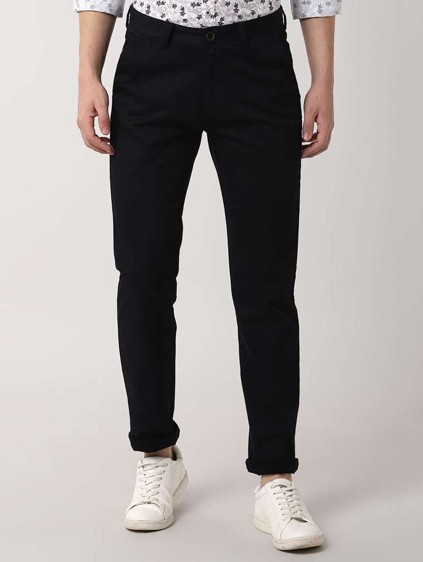 navy blue solid corduroy trouser