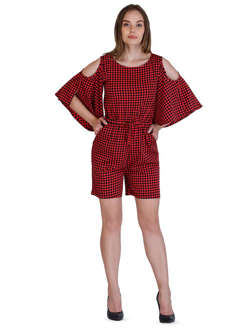 cold shoulder checkered romper