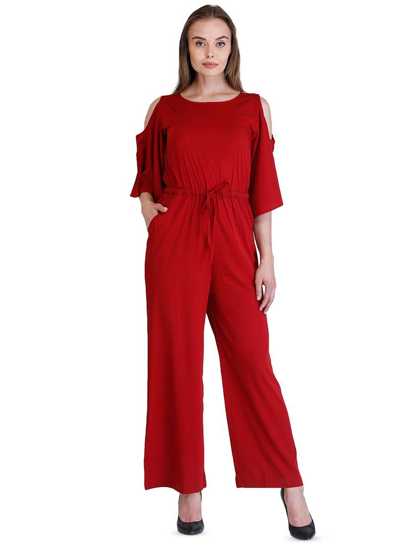 cold shoulder drawstring waist jumpsuit 
