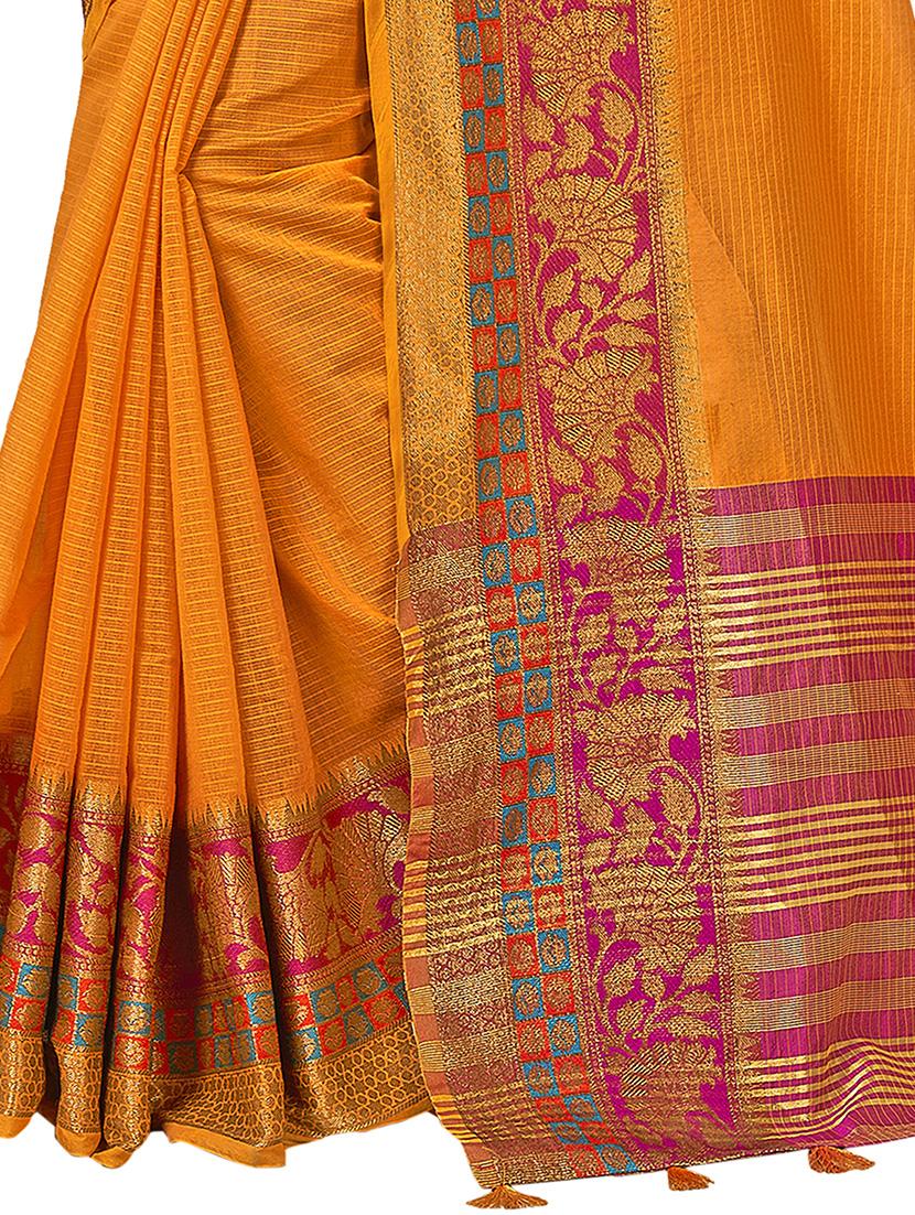 floral zari border woven saree with blouse - 16404564 - Standard Image - 2