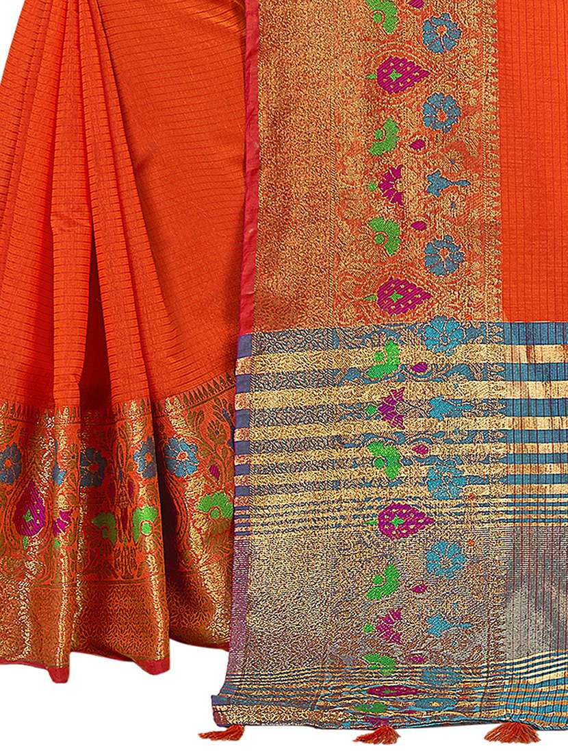 floral zari border woven saree with blouse - 16404574 - Standard Image - 2