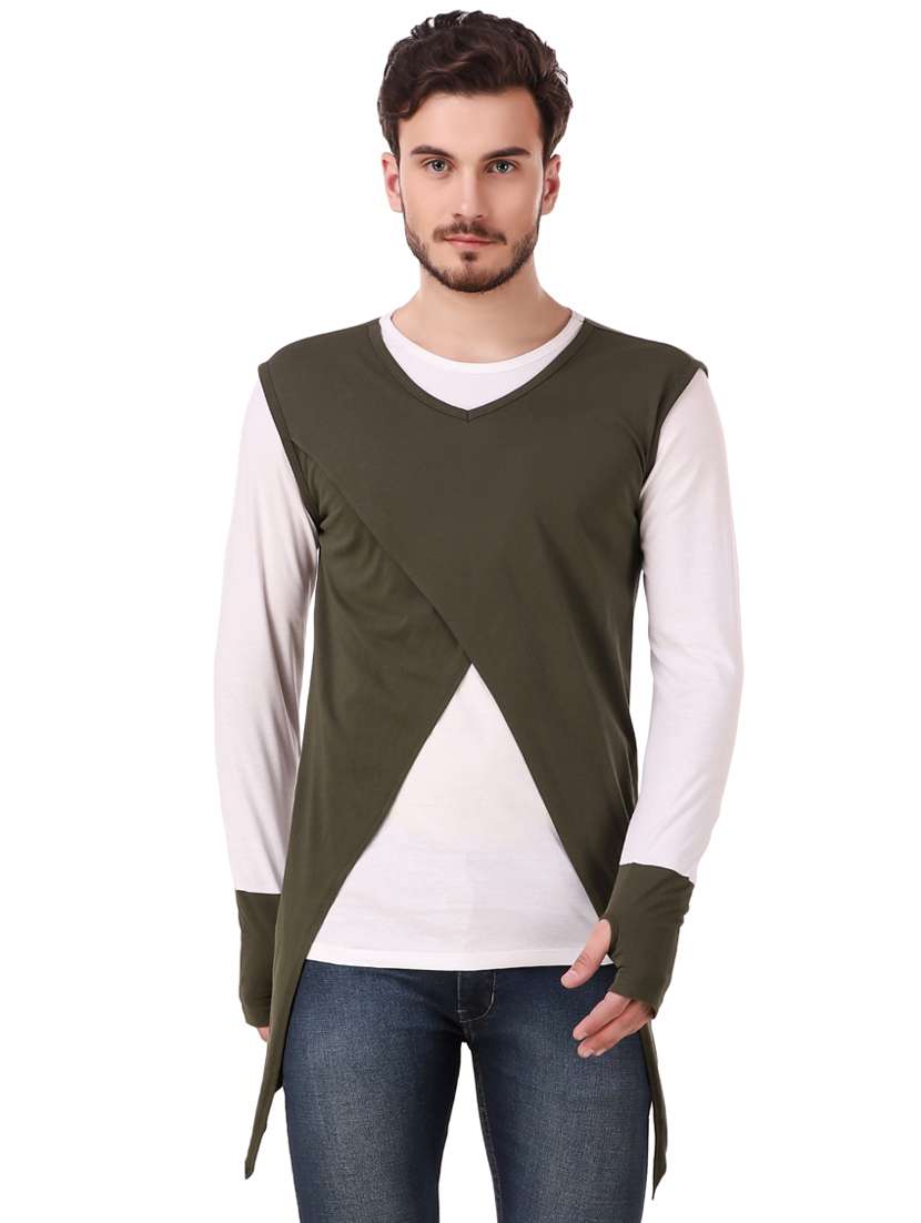 olive green cut & sew thumb hole t-shirt