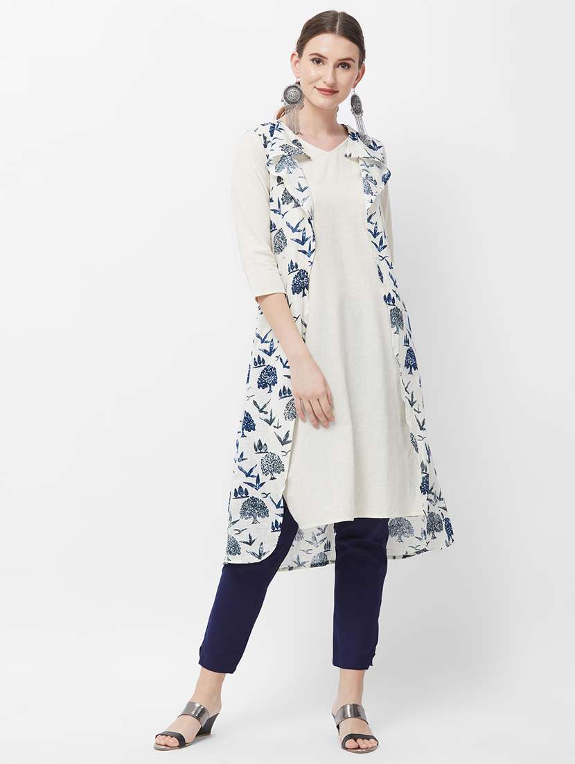 solid kurta with printed jacket