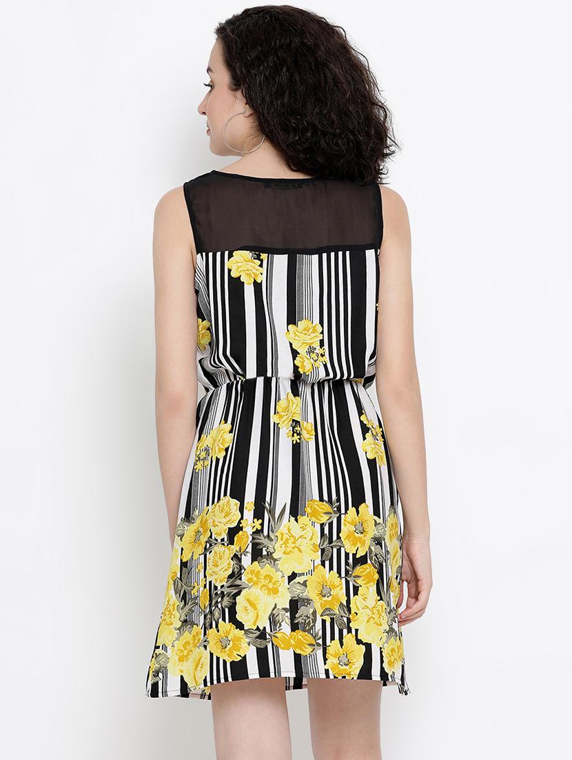 sheer panel floral a-line dress - 16406948 - Standard Image - 2