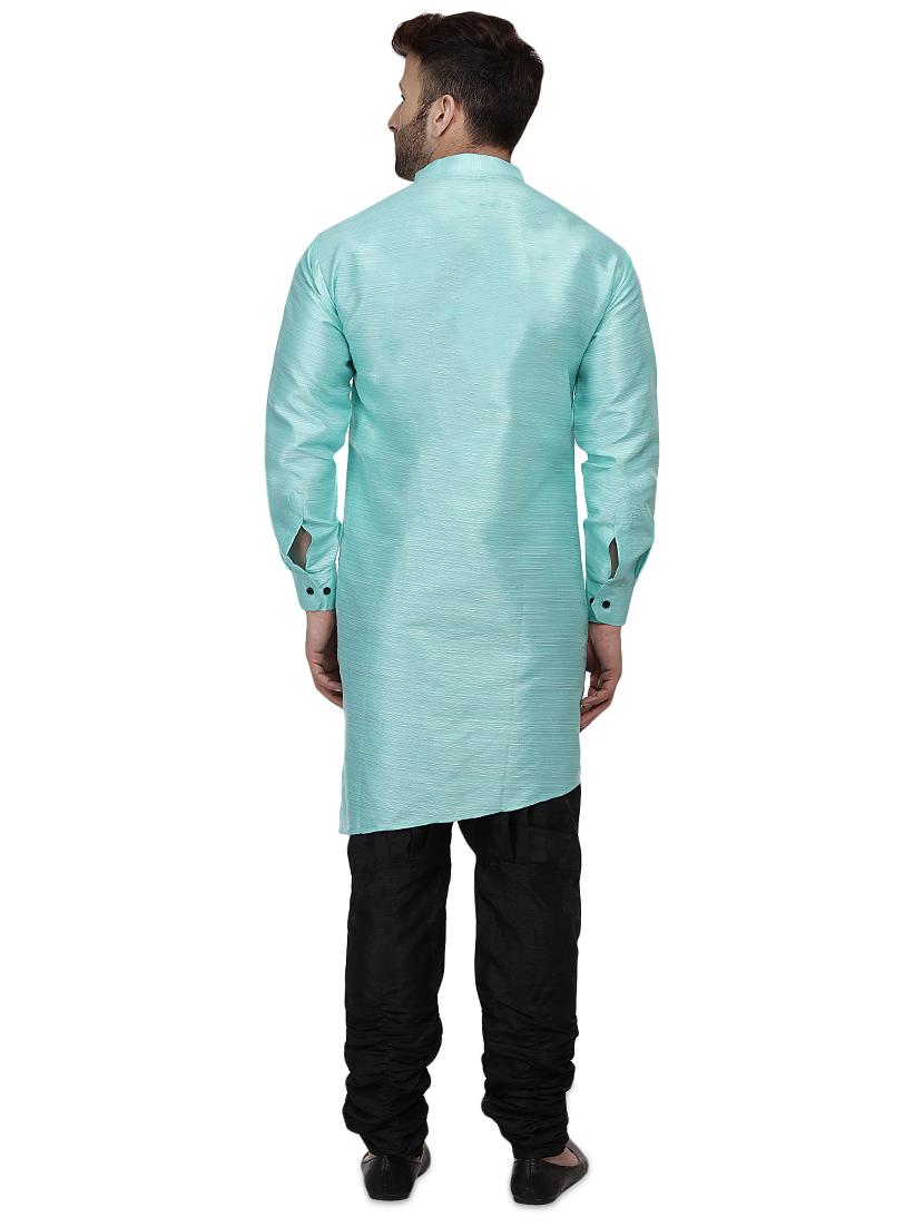 light blue dupion long kurta - 16408979 - Standard Image - 2
