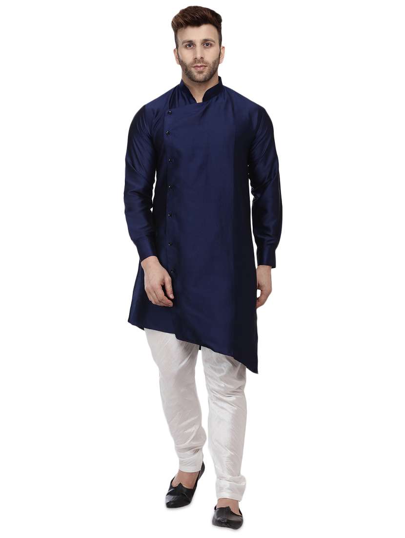 blue dupion long kurta