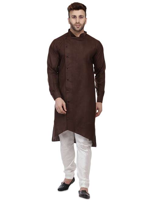 brown dupion long kurta - 16408987 - Standard Image - 0
