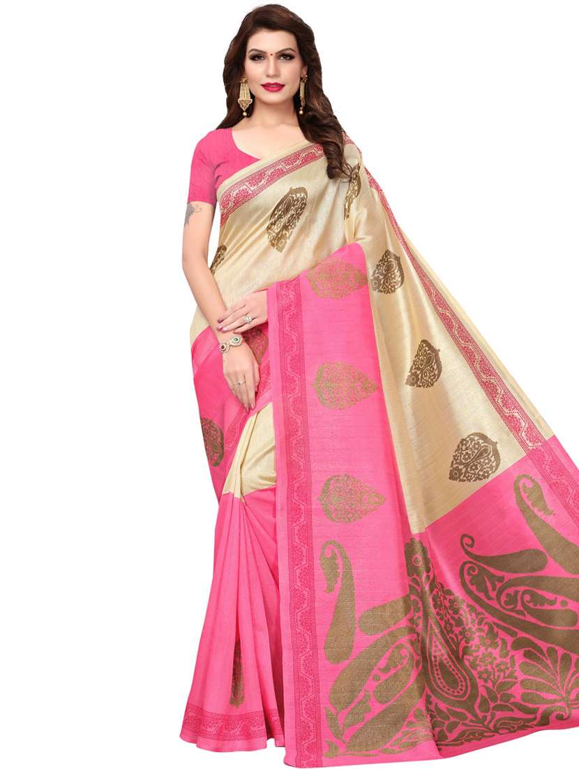 multi colored art silk bhagalpuri saree with blouse