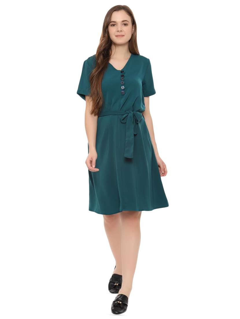 tie front button detail a-line dress 