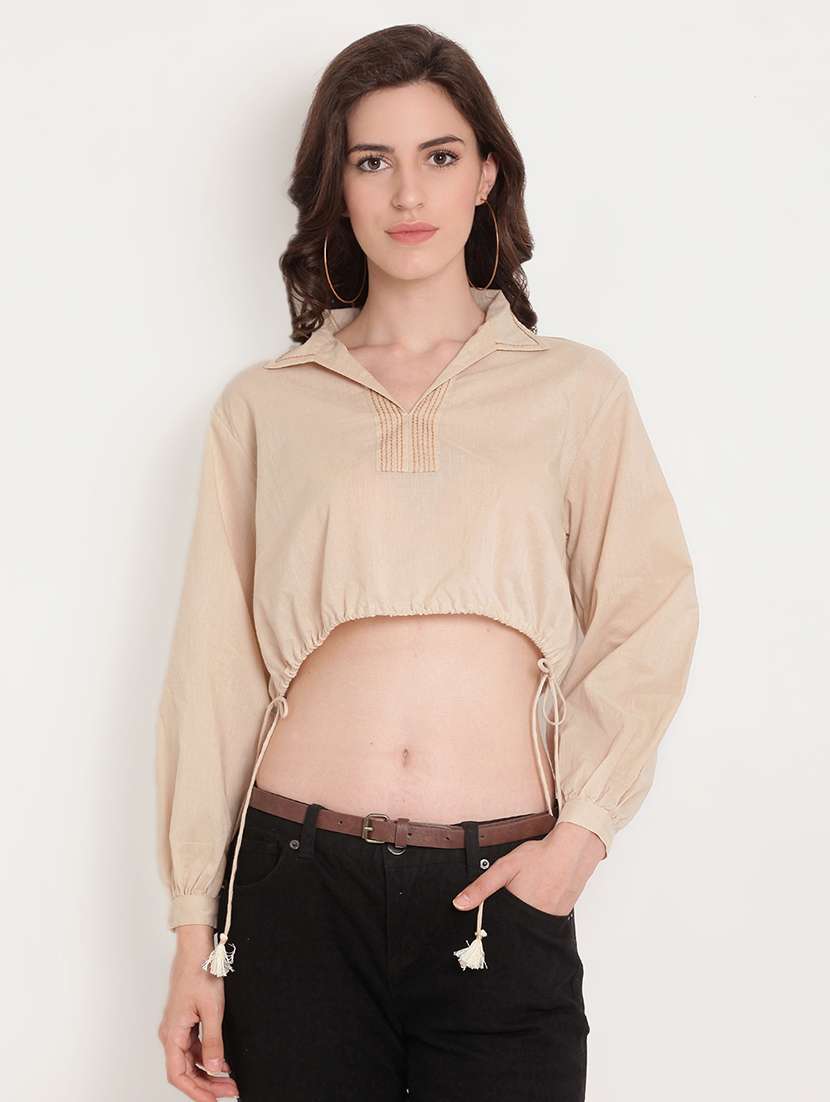 side tie knot embroidered crop top