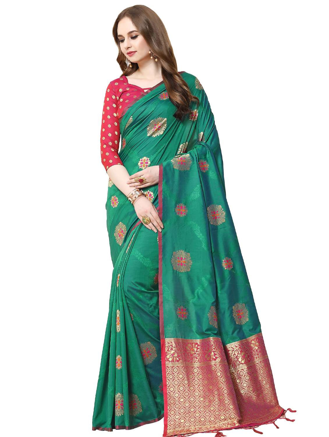floral zari motif banarasi saree with blouse