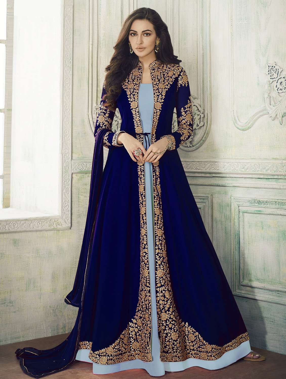 embroidered anarkali semi-stitched suit