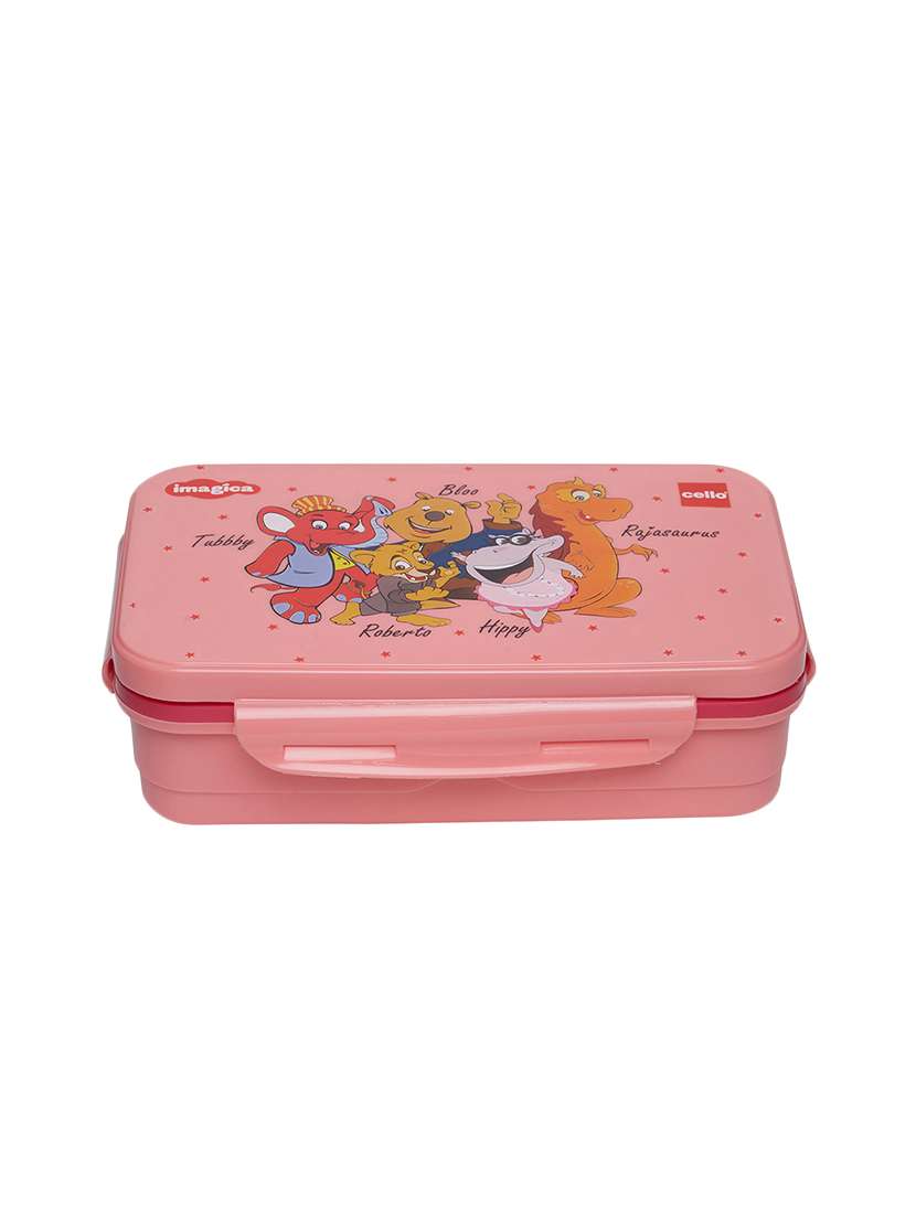 pink plastic & steel lunch box