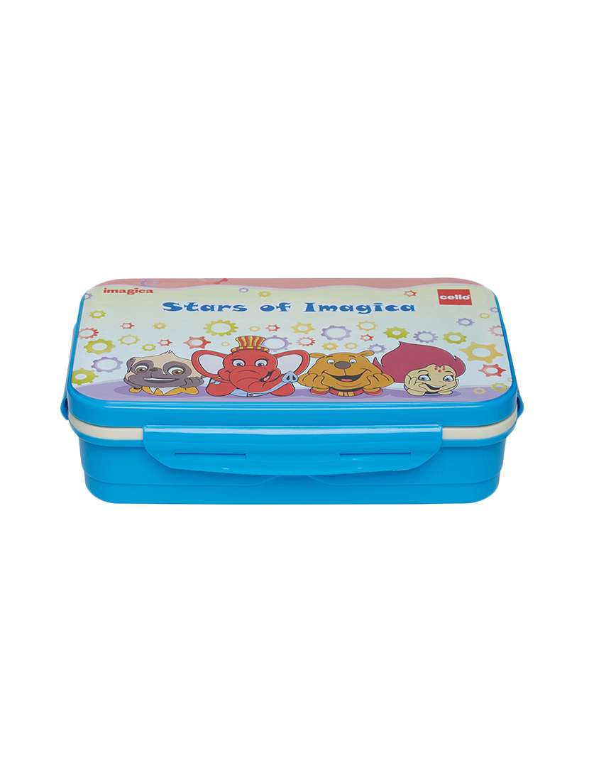 blue plastic & steel lunch box