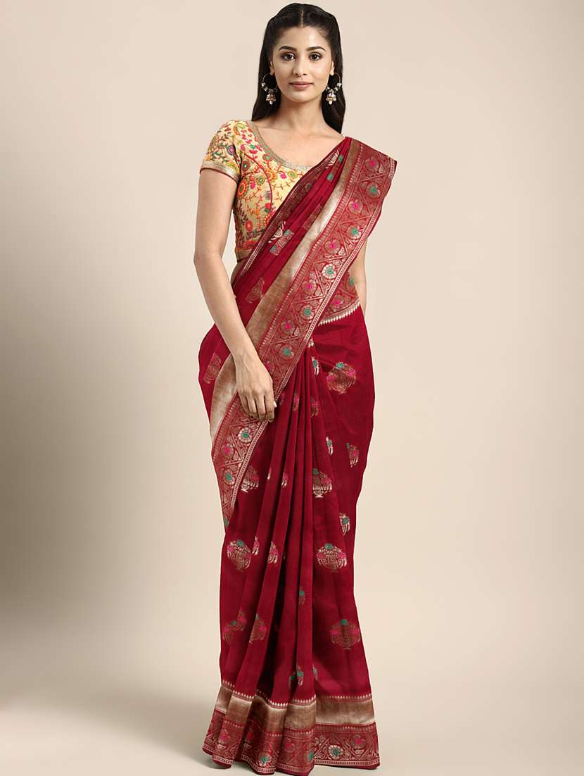 floral zari motif banarasi saree with blouse