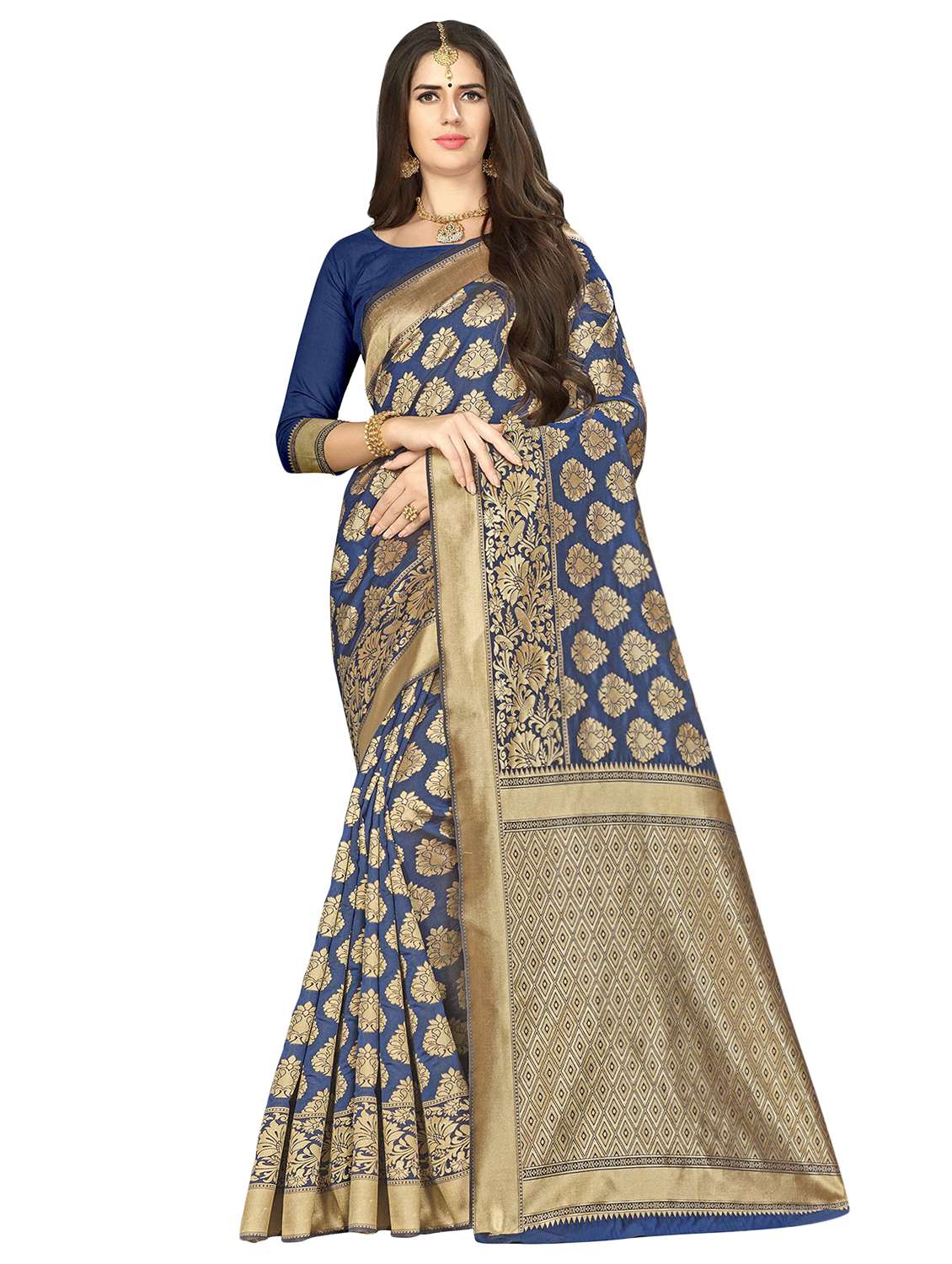 ethnic zari motif banarasi saree with blouse
