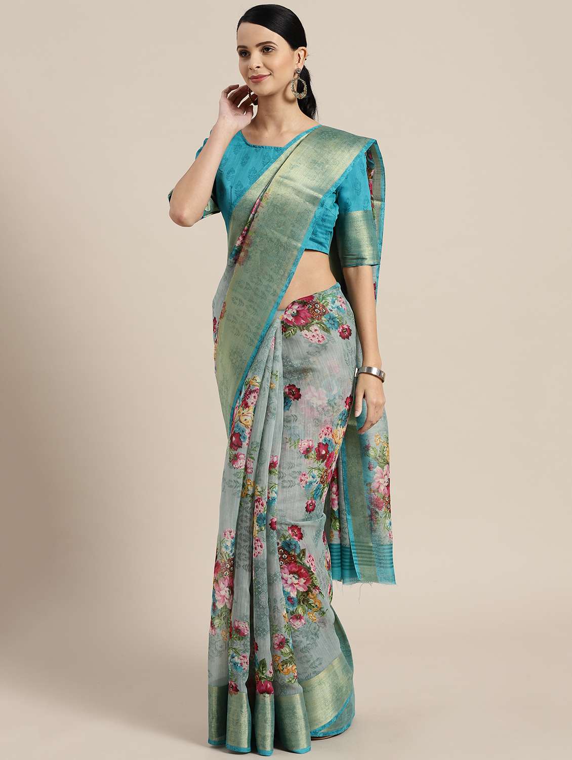 floral printed saree with blouse