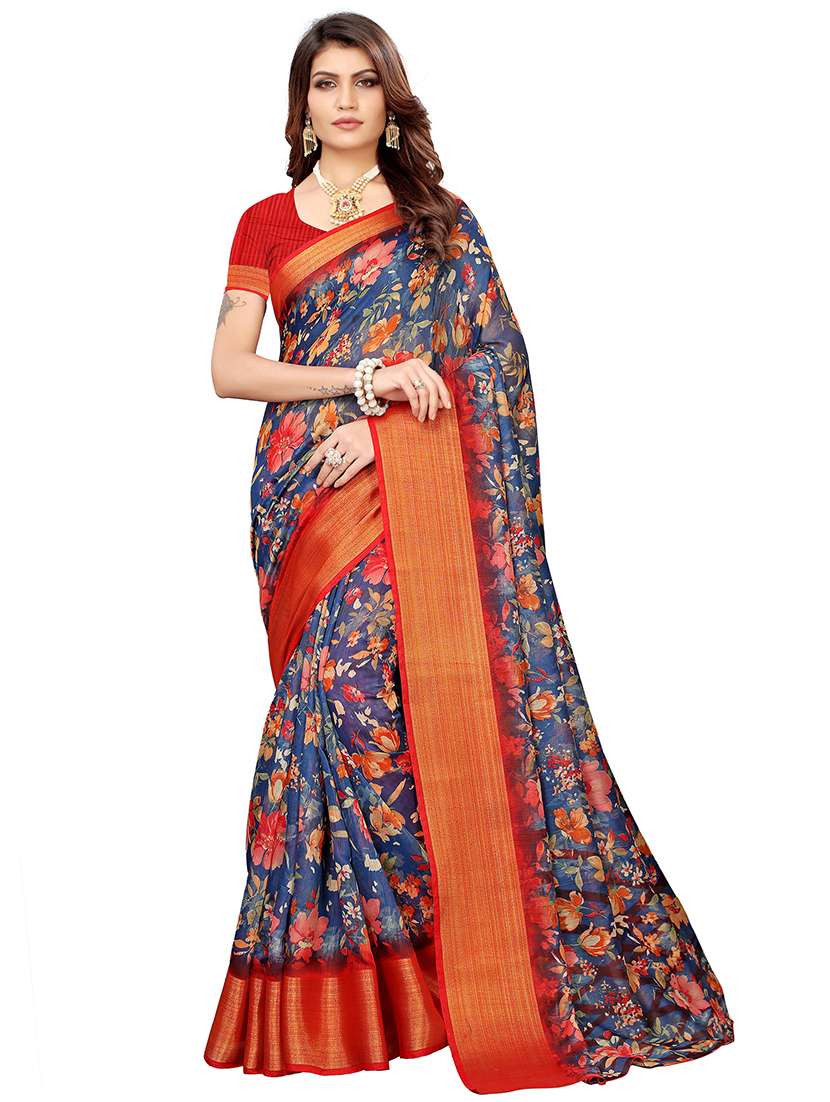 floral printed saree with blouse