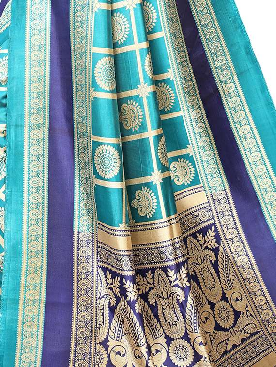 turquoise silk blend mysore saree with blouse - 16422149 -  Standard Image - 2