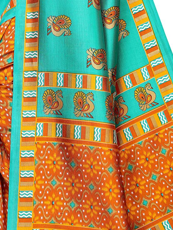 turquoise silk blend mysore saree with blouse - 16422173 - Standard Image - 2