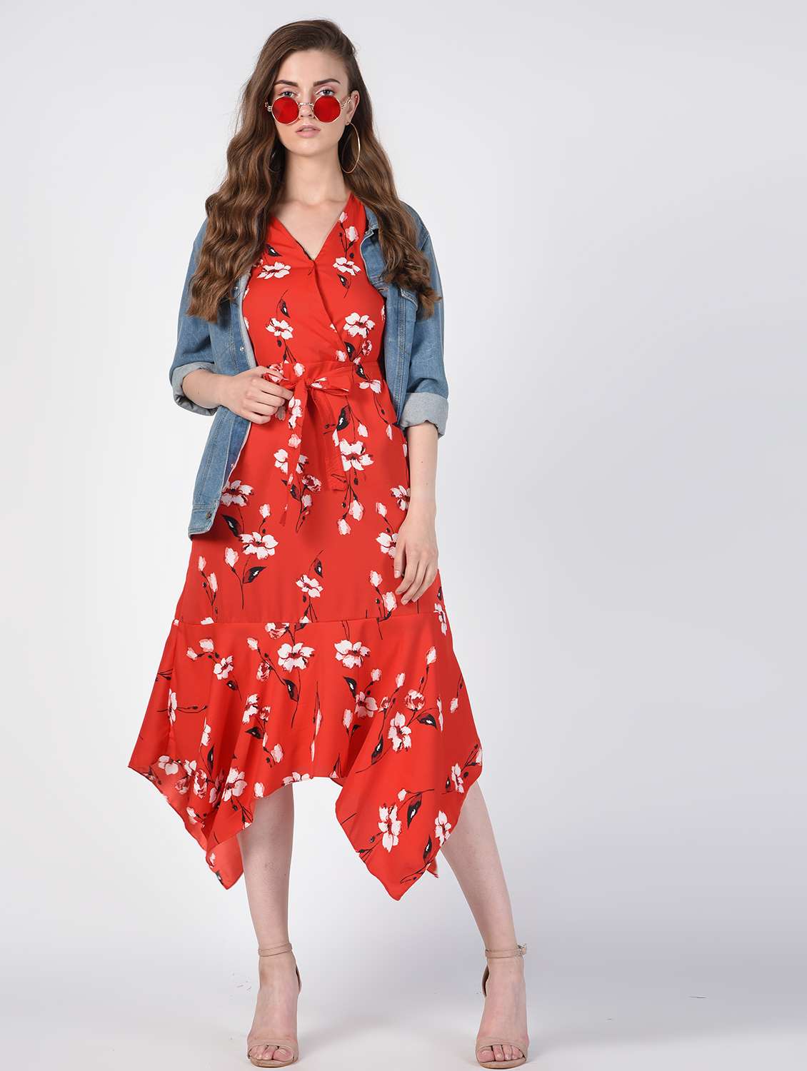 tie knot floral asymmetric dress