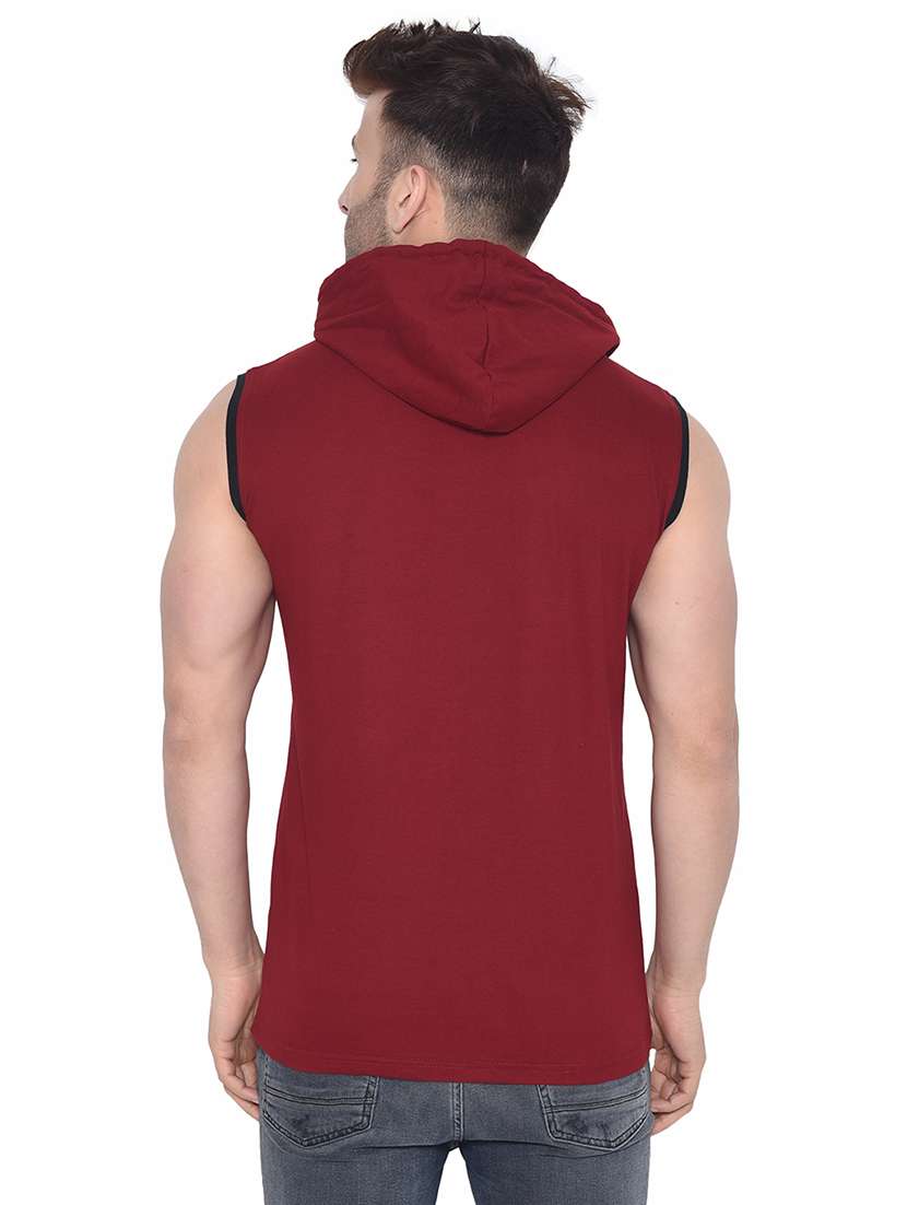 maroon solid hooded t-shirt - 16423882 - Standard Image - 2